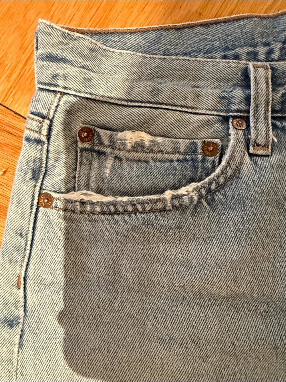 AGOLDE Parker Long Vintage Cutoff Denim Shorts in Swapmeet